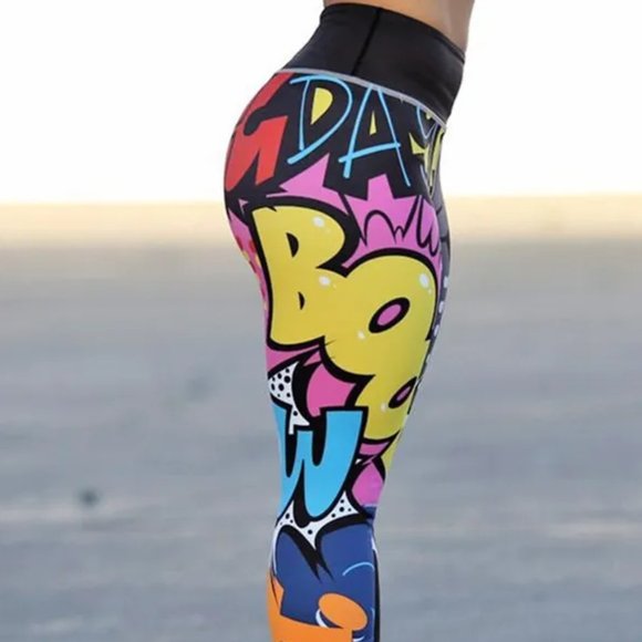 BOOM Colour/Black and White High Waist Graffiti Leggings - Picture 2 of 7